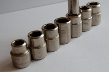 Set of Torx Sockets for spanner on white (studio) background, wrench sockets