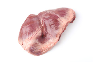 Raw pork heart, isolated on white background.