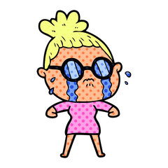 cartoon crying woman wearing spectacles