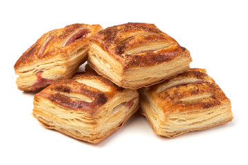 Freshly baked buns, close-up, isolated on white background.