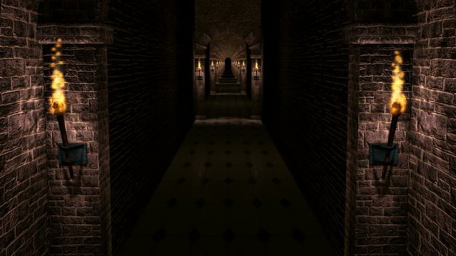 Dark medieval castle corridor loop video