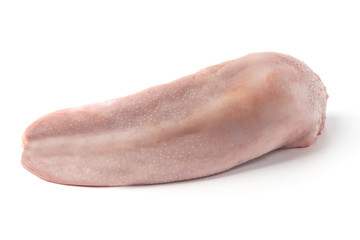Raw pork tongue, isolated on white background.