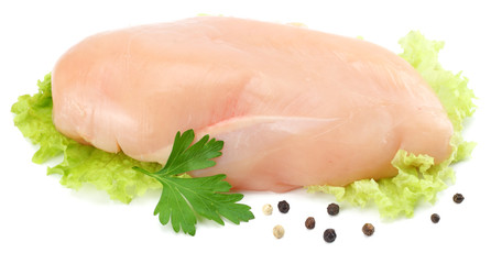 Raw chicken fillet isolated on white background