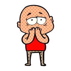 cartoon tired bald man