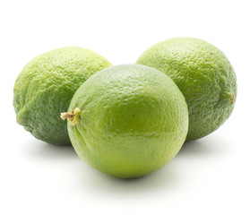 Three limes set isolated on white background ripe and fresh.