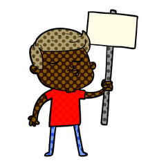 cartoon model guy pouting with sign