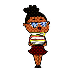cartoon happy woman wearing spectacles