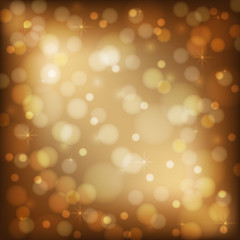 Shining brown background with bokeh. Holiday lights. Golden bokeh. Vector. Eps 10.