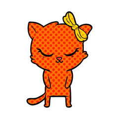 cute cartoon cat with bow