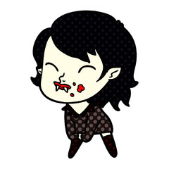 cartoon vampire girl with blood on cheek