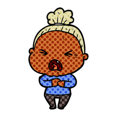 cartoon angry old woman