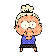 cartoon happy old woman