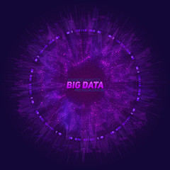 Purple Big data circular visualization. Futuristic infographic. Information aesthetic design. Visual data complexity. Complex data threads graphic. Social network representation. Abstract graph
