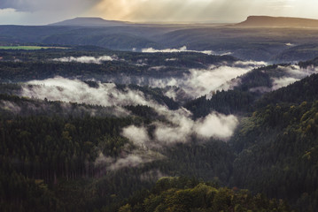 Aerial view from viewpoint near Pravcice Gate in so called Czech Switzerland region in Czech Republic