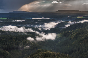 Aerial view from viewpoint near Pravcice Gate in so called Czech Switzerland region in Czech Republic