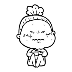 cartoon annoyed old lady