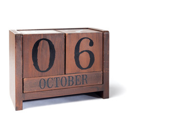 Wooden Perpetual Calendar set to October 6th