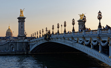 Fototapeta na wymiar The Alexander III Bridge across Seine river in Paris, France, October 14, 2017