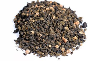 Dry tea leaves of herbal aromatic tea. Close up