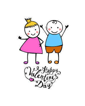 Happy Valentine's Day. Vector boy and girl