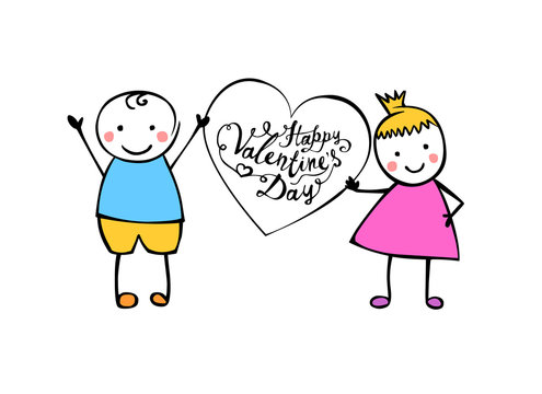 Happy Valentine's Day. Boy and girl with heart.