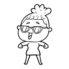 cartoon happy woman wearing spectacles