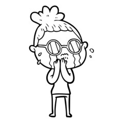 cartoon crying woman wearing spectacles