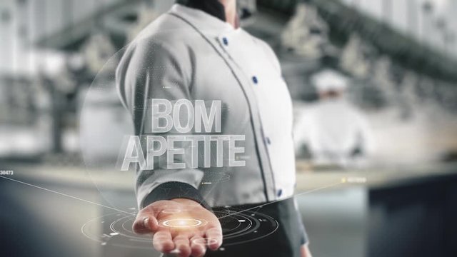 Chef holding in hand Bom Apetite