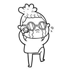 cartoon crying woman wearing spectacles