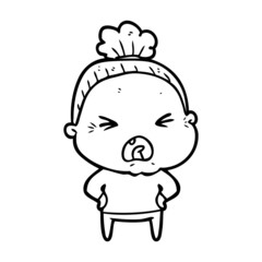 cartoon angry old woman