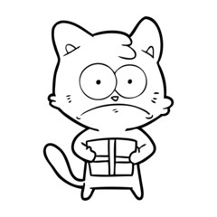 cartoon cat with present