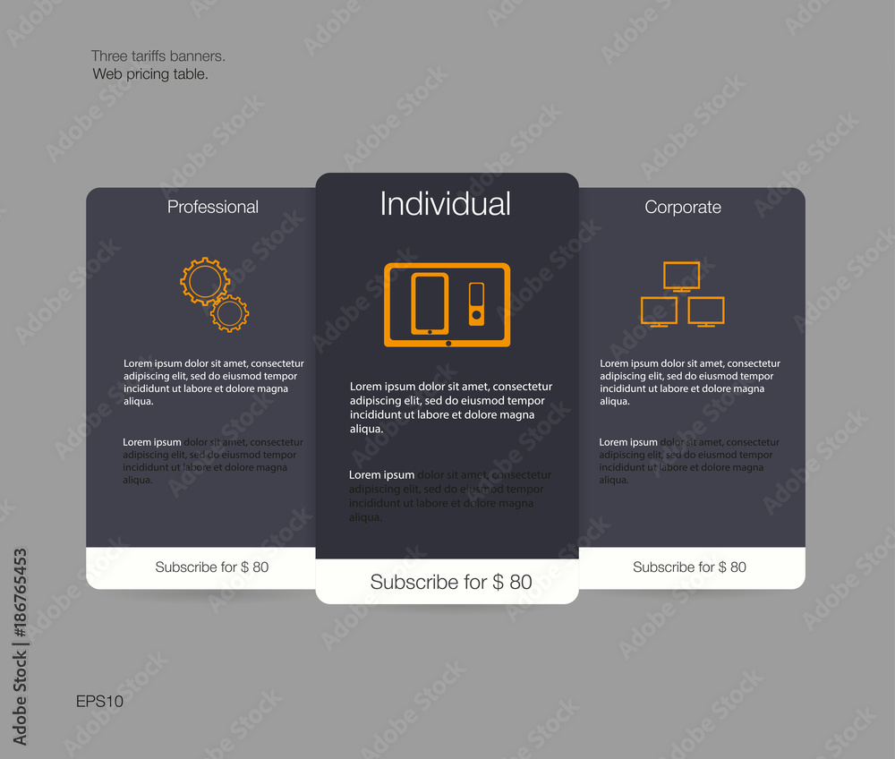Aufkleber three tariffs banners. web pricing table. vector design for web app. price list. vector. eps 10.