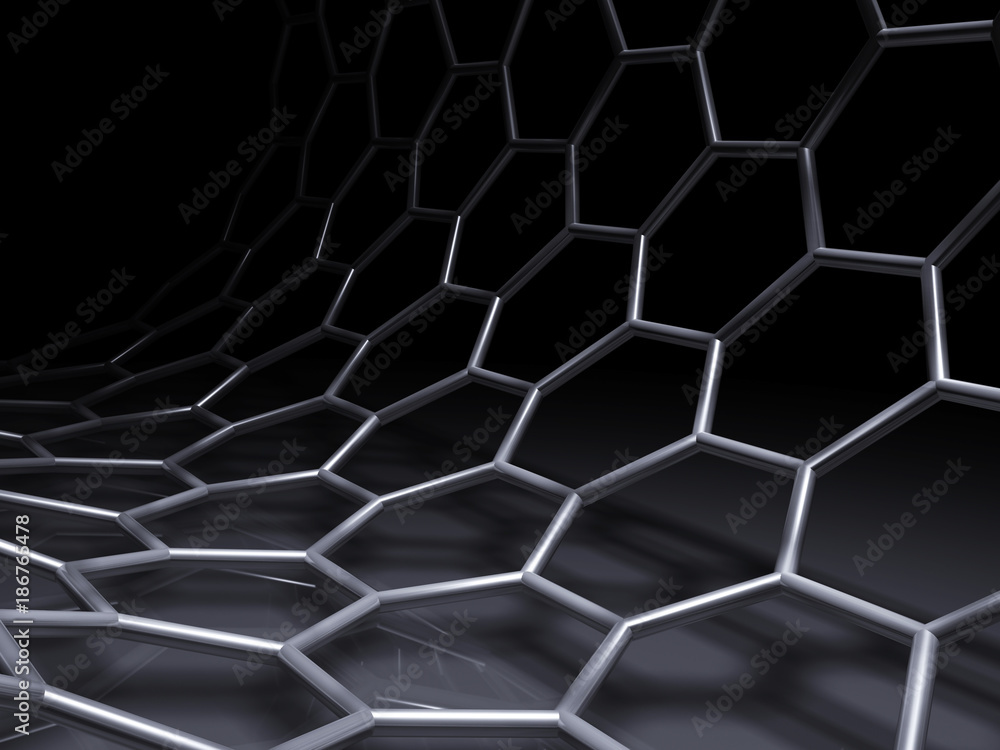 Wall mural bent hexagon mesh structure on black
