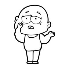 cartoon tired bald man
