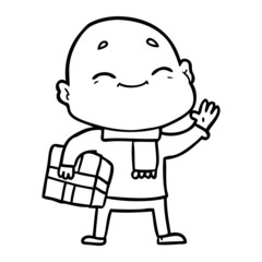 happy cartoon bald man