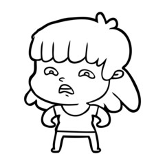 cartoon worried woman