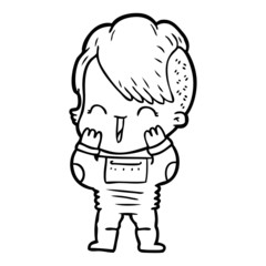 cartoon happy hipster girl wearing space suit