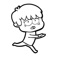 cartoon exhausted boy