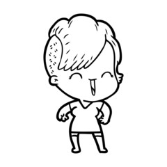 cartoon happy hipster girl