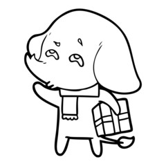 cartoon elephant with gift remembering