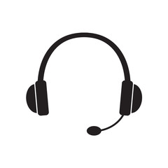 black headphones with microphone icon- vector illustration