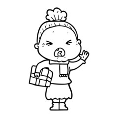 cartoon angry old woman