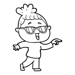 cartoon happy woman wearing spectacles