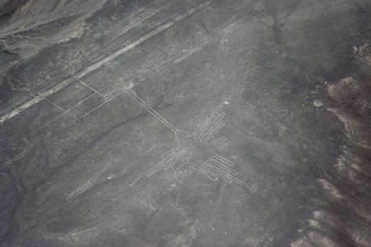 Bird Figure At Nazca Lines Seen From The Plane, Nazca Lines, Peru