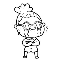 cartoon crying woman wearing spectacles