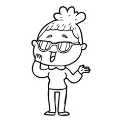 cartoon happy woman wearing spectacles