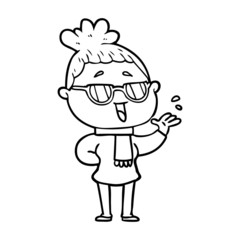cartoon happy woman wearing spectacles