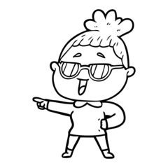 cartoon happy woman wearing spectacles