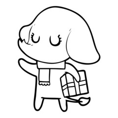 cute cartoon elephant with gift