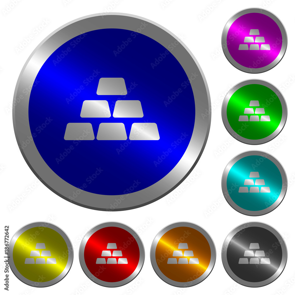 Poster stack of gold bars luminous coin-like round color buttons